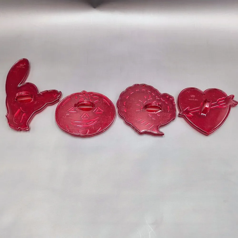 Vtg HRM Made in USA Red Plastic Holiday Cookie Cutter Lot Valentine Halloween